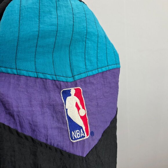 VTG 90s NBA CHARLOTTE HORNETS STARTER PUFFER JACKET PULLOVER SIZE L BLACK - Picture 7 of 15